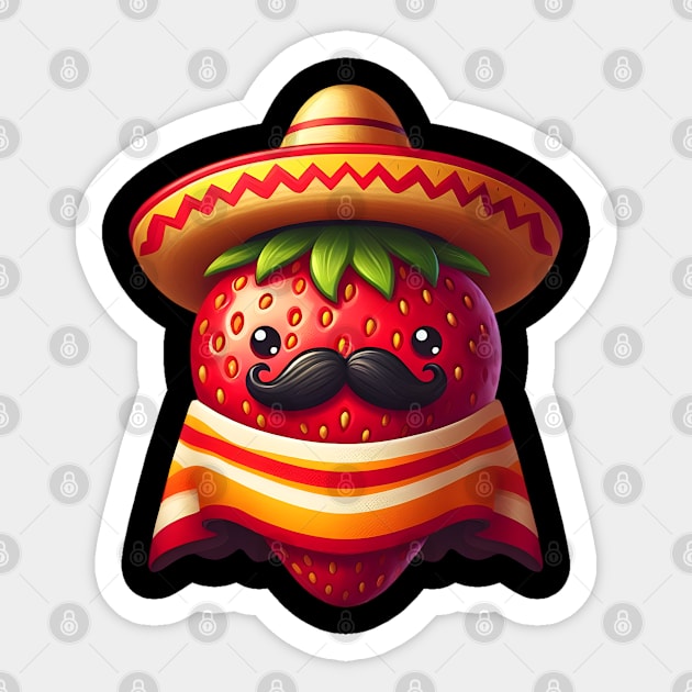 Cinco de Mayo strawberry with moustache Sticker by FromBerlinGift